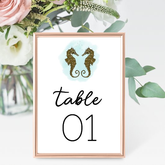 Waterverf Seahorse Trouwtafelnummer Kaart