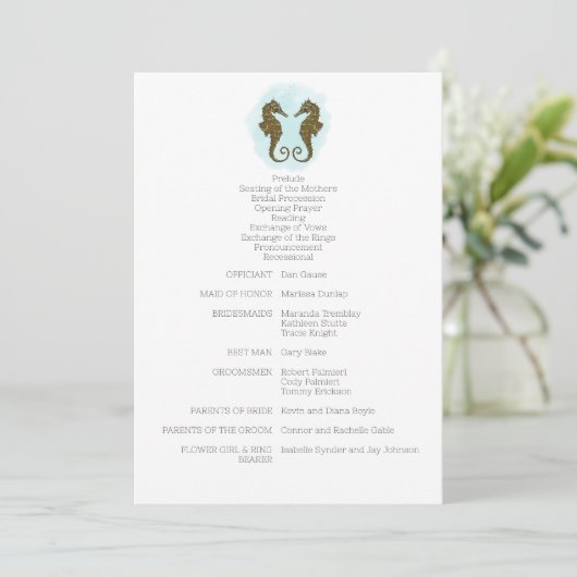 Waterverf Seahorse Wedding Programma Programmakaart (Staand voorkant)