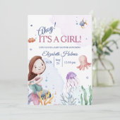 Waterverf Sealife Zeemeermin Baby shower Kaart (Staand voorkant)