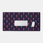 Waterverf Seapaarden op Navy Blue Pattern Bureaumat (Keyboard & Muis)