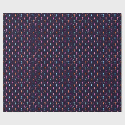 Waterverf Seapaarden op Navy Blue Pattern Cadeaupapier (Vlak)