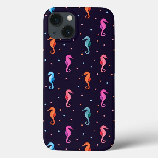 Waterverf Seapaarden op Navy Blue Pattern Case-Mate iPhone Case (Achterkant)