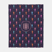 Waterverf Seapaarden op Navy Blue Pattern Fleece Deken (Voorkant)