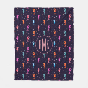 Waterverf Seapaarden op Navy Blue Pattern Fleece Deken