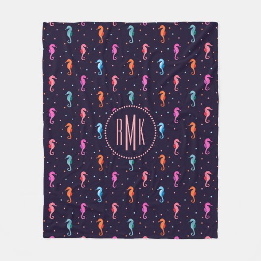 Waterverf Seapaarden op Navy Blue Pattern Fleece Deken (Voorkant)