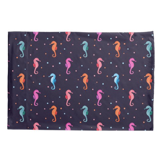 Waterverf Seapaarden op Navy Blue Pattern Kussensloop (Achterkant-Links)