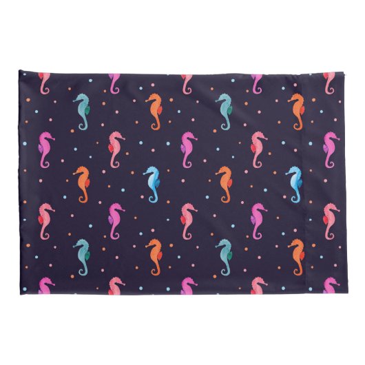 Waterverf Seapaarden op Navy Blue Pattern Kussensloop (Achterkant-Rechts)