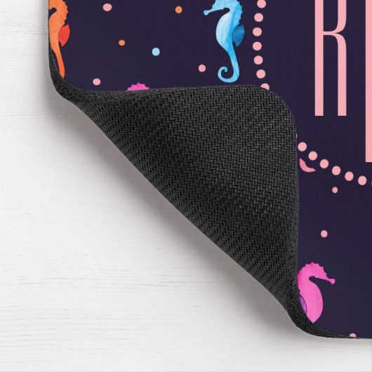 Waterverf Seapaarden op Navy Blue Pattern Muismat (Hoek)