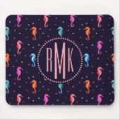 Waterverf Seapaarden op Navy Blue Pattern Muismat (Voorkant)