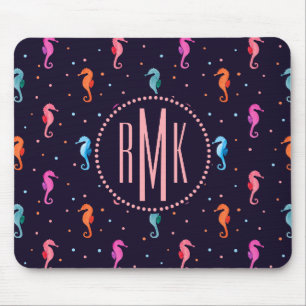 Waterverf Seapaarden op Navy Blue Pattern Muismat