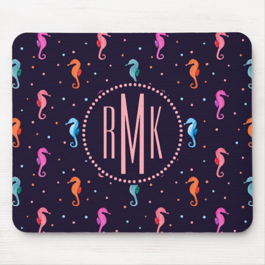 Waterverf Seapaarden op Navy Blue Pattern Muismat (Voorkant)