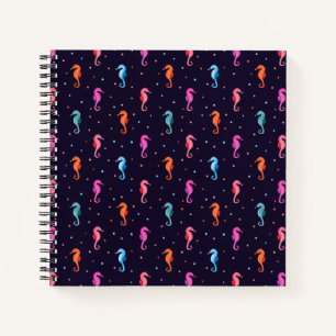 Waterverf Seapaarden op Navy Blue Pattern Notitieboek