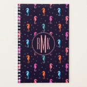Waterverf Seapaarden op Navy Blue Pattern Planner (Voorkant)