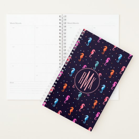 Waterverf Seapaarden op Navy Blue Pattern Planner (Display)