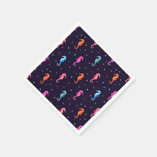 Waterverf Seapaarden op Navy Blue Pattern Servet (Hoek)