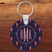 Waterverf Seapaarden op Navy Blue Pattern Sleutelhanger (Voorkant)