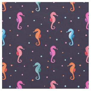 Waterverf Seapaarden op Navy Blue Pattern Stof