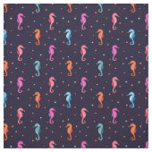 Waterverf Seapaarden op Navy Blue Pattern Stof (Swatch)