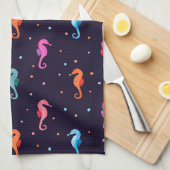 Waterverf Seapaarden op Navy Blue Pattern Theedoek (Quarter Fold)