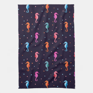 Waterverf Seapaarden op Navy Blue Pattern Theedoek