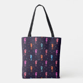 Waterverf Seapaarden op Navy Blue Pattern Tote Bag (Achterkant)