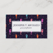 Waterverf Seapaarden op Navy Blue Pattern Visitekaartje (Voorkant)