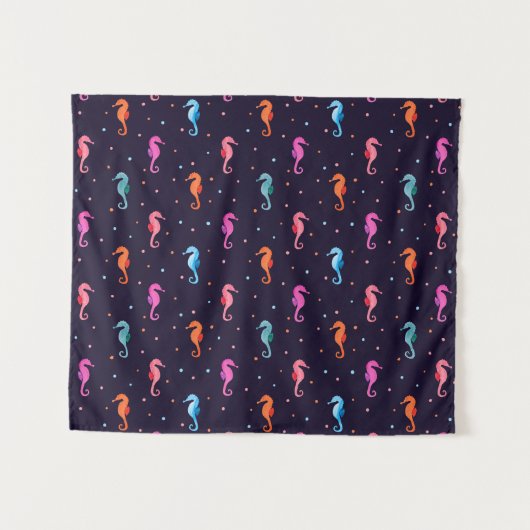 Waterverf Seapaarden op Navy Blue Pattern Wandkleed (Voorkant (horizontaal))