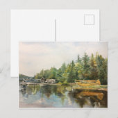 Waterverf Seaplane Adirondacks meer bos groen Briefkaart (Voorkant / Achterkant)