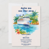 Waterverf Seascape Beach Cruise Palm bruiloft Kaart (Voorkant)