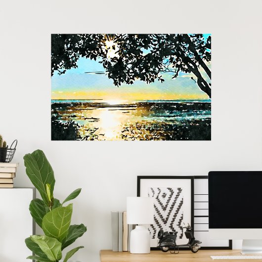 Waterverf Seascape Sunrise Poster (Thuiskantoor)