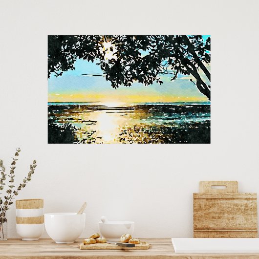 Waterverf Seascape Sunrise Poster (Keuken)