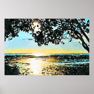 Waterverf Seascape Sunrise Poster