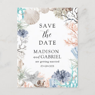 Waterverf Seashell Beach Bruiloft Save The Date Briefkaart