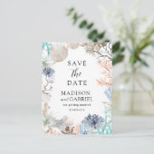 Waterverf Seashell Beach Bruiloft Save The Date Briefkaart (Staand voorkant)