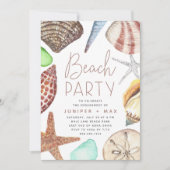 Waterverf Seashell Beach Engagement Party Kaart (Voorkant)