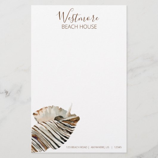 Waterverf Seashell Beach House Briefpapier (Voorkant)