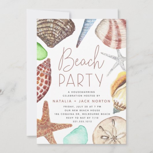 Waterverf Seashell Beach Party Housewarming Kaart (Voorkant)