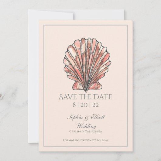Waterverf Seashell Beach Wedding Save The Date (Voorkant)