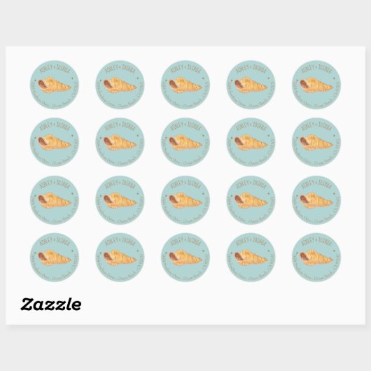Waterverf Seashell Blauw retouradres Stickers (Vel)