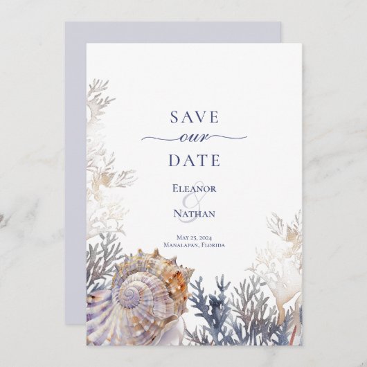 Waterverf Seashell Corals Bruiloft Save the Date (Voorkant / Achterkant)