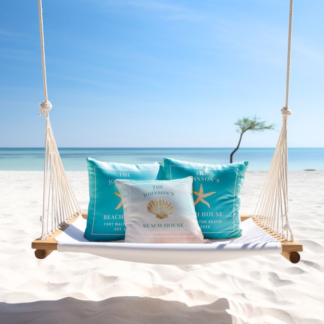 Waterverf Seashell Custom Monogram Beach House Kussen (Creator heeft geüpload)