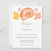 Waterverf Seashell Destination Weddingsuitnodiging Kaart (Voorkant)