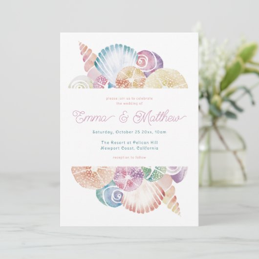 Waterverf Seashell en Mermaid-geïnspireerde bruilo Kaart (Staand voorkant)