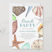 Waterverf Seashell Kinder Beach Birthday Party Kaart (Voorkant)