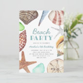 Waterverf Seashell Kinder Beach Birthday Party Kaart (Staand voorkant)