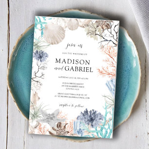 Waterverf Seashell Koraal Starfish Zeebruiloft Kaart