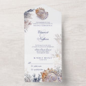 Waterverf Seashell koralen bruiloft All In One Uitnodiging (Binnen)