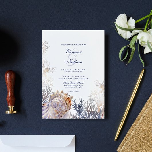 Waterverf Seashell koralen bruiloft Kaart