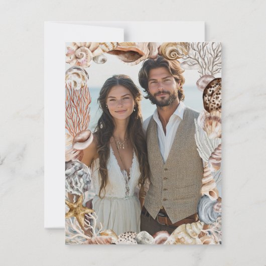 Waterverf Seashell Neutral Beach Wedding Save The Date (Achterkant)
