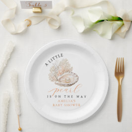 Waterverf Seashell Pearl Baby shower Papieren Bordje